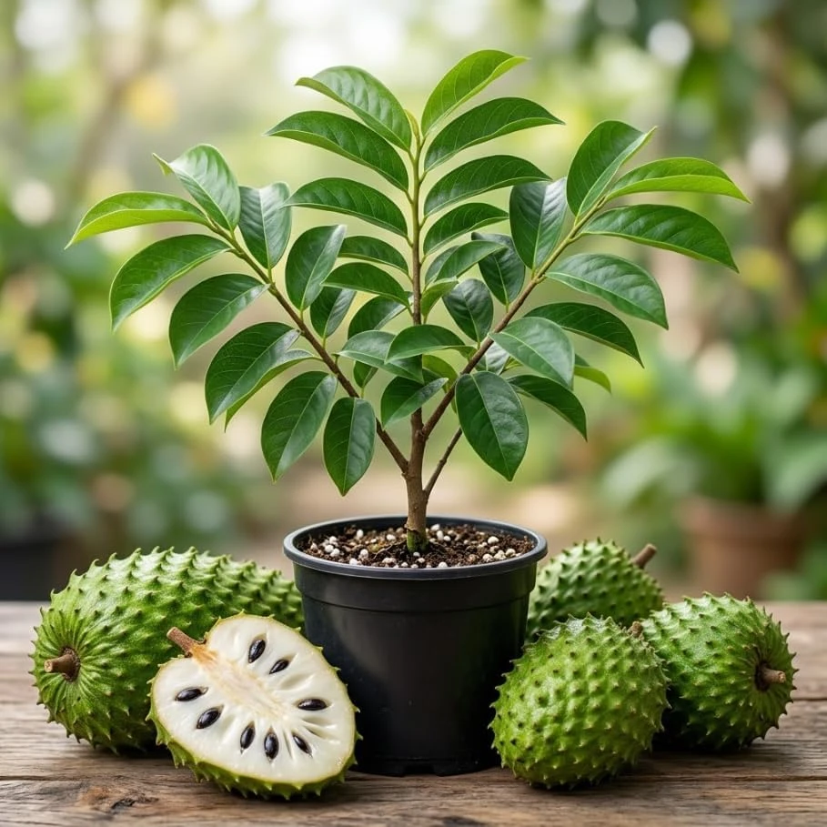 Soursop Fruit Plant Guanabana Graviola Live Tree - Tropical, 4-6" Tall in 4" Pot - Image 1
