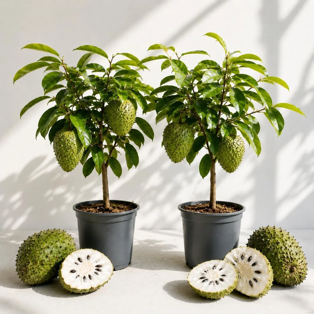 Soursop Live Plant 2-Pack - Guanabana Tropical Fruit Tree 5-10 Inches Tall - Image 1