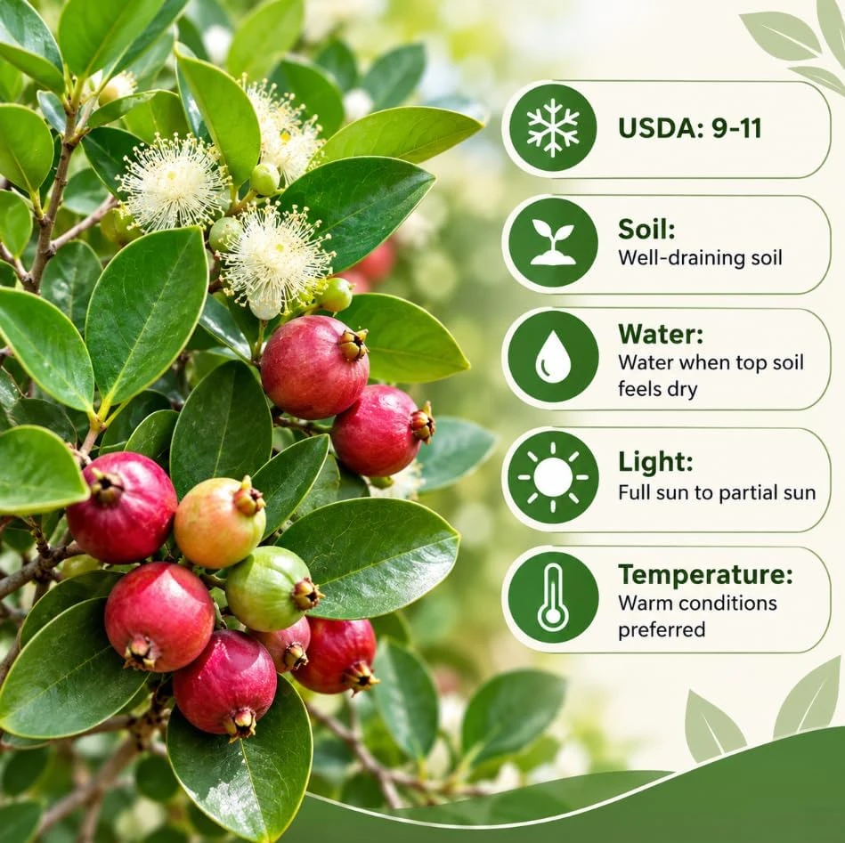 Strawberry Guava Live Plant – Tropical Fruit Tree – 4-6 Inches Tall – Patio & Garden - Image 5