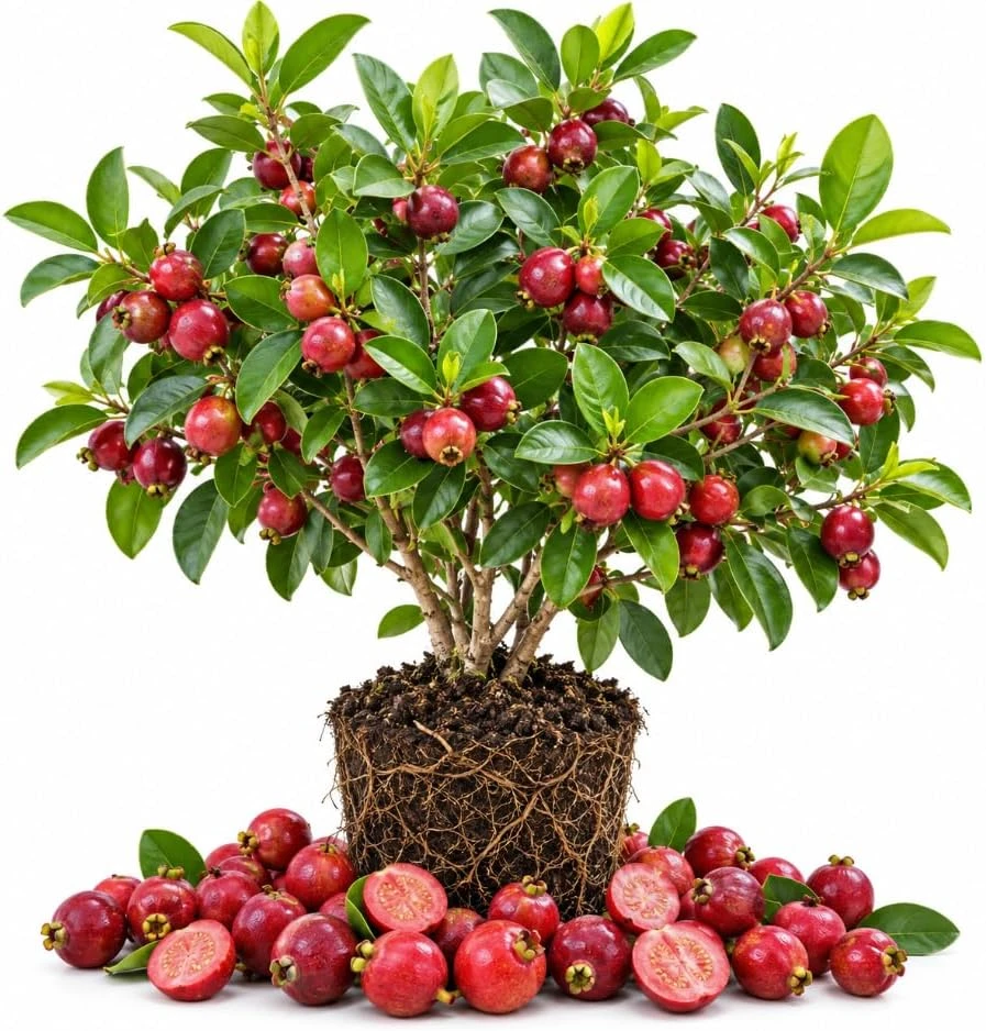 Strawberry Guava Live Plant – Tropical Fruit Tree – 4-6 Inches Tall – Patio & Garden - Image 1