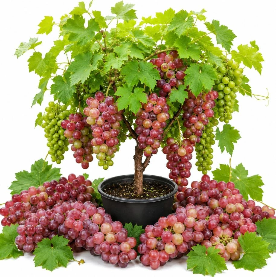Summer Muscat Seedless Grape Vine Live Plant, Golden Red Grapes, 1-2 Ft Tall, Gallon Pot - Image 1