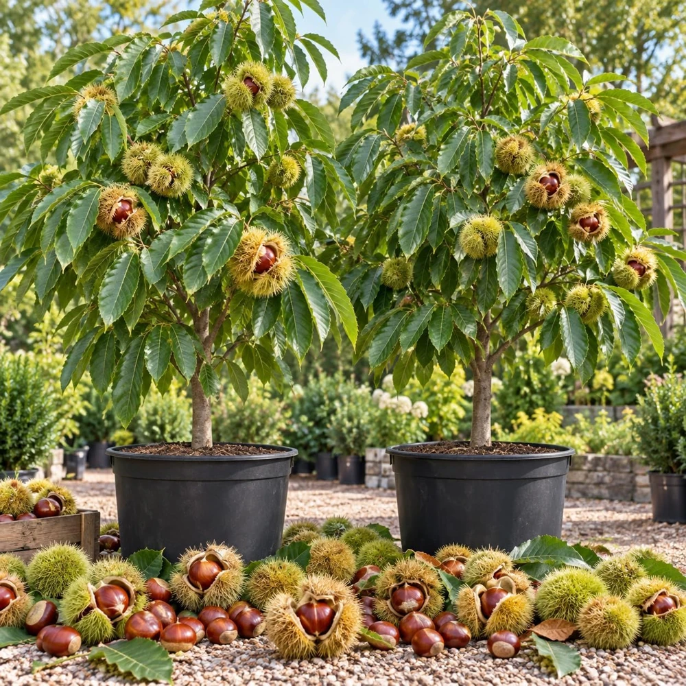 Sweet Chestnut Trees Live Plants - 2 Pack, 14-18" Tall, 1-Year-Old Bare Root Nut Trees for Outdoor Gardens - Image 1