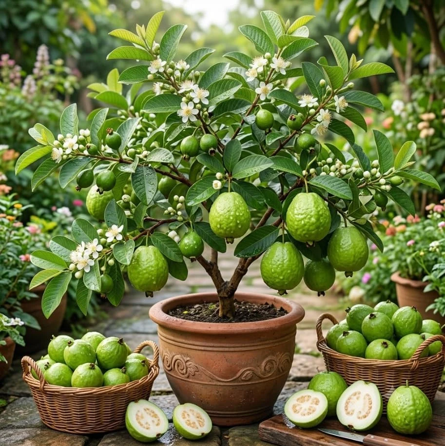 Sweet Guava Tree Live Plant - White Guava Fruits Tree 9-16" Tall in 4" Pot - Image 1