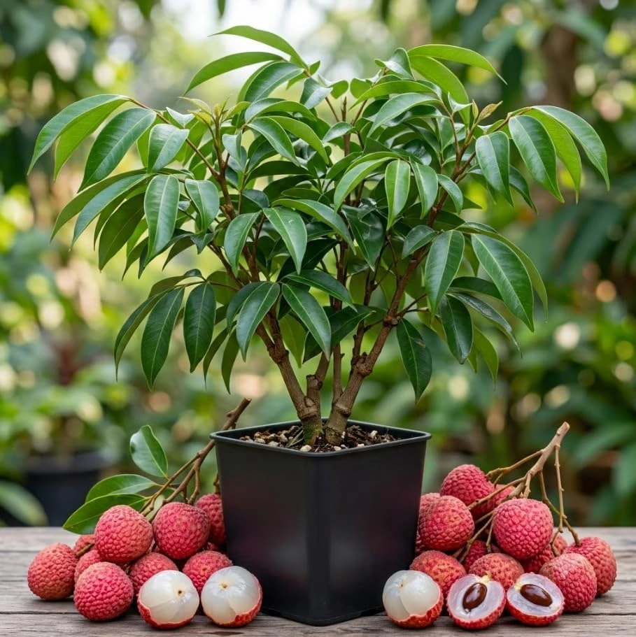 Sweet Lychee Tree Live Plant 4" Pot, Tropical Fruit 5-7" Tall for Home Garden - Image 1