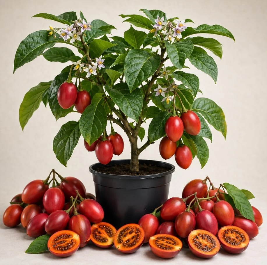 Tamarillo Live Plant - Red Tomato Tree, 8-12" Tall, Gallon Pot - Image 1