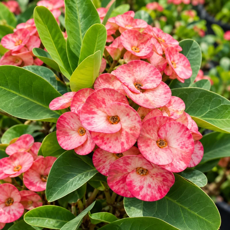 Thai Marble Pink Crown of Thorns Live Plant in Pot, 4-6 Inch Tall, Euphorbia Milii Plant for Garden Planting - Image 4