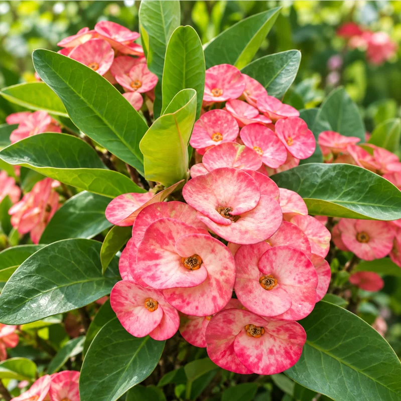 Thai Marble Pink Crown of Thorns Live Plant in Pot, 4-6 Inch Tall, Euphorbia Milii Plant for Garden Planting - Image 5