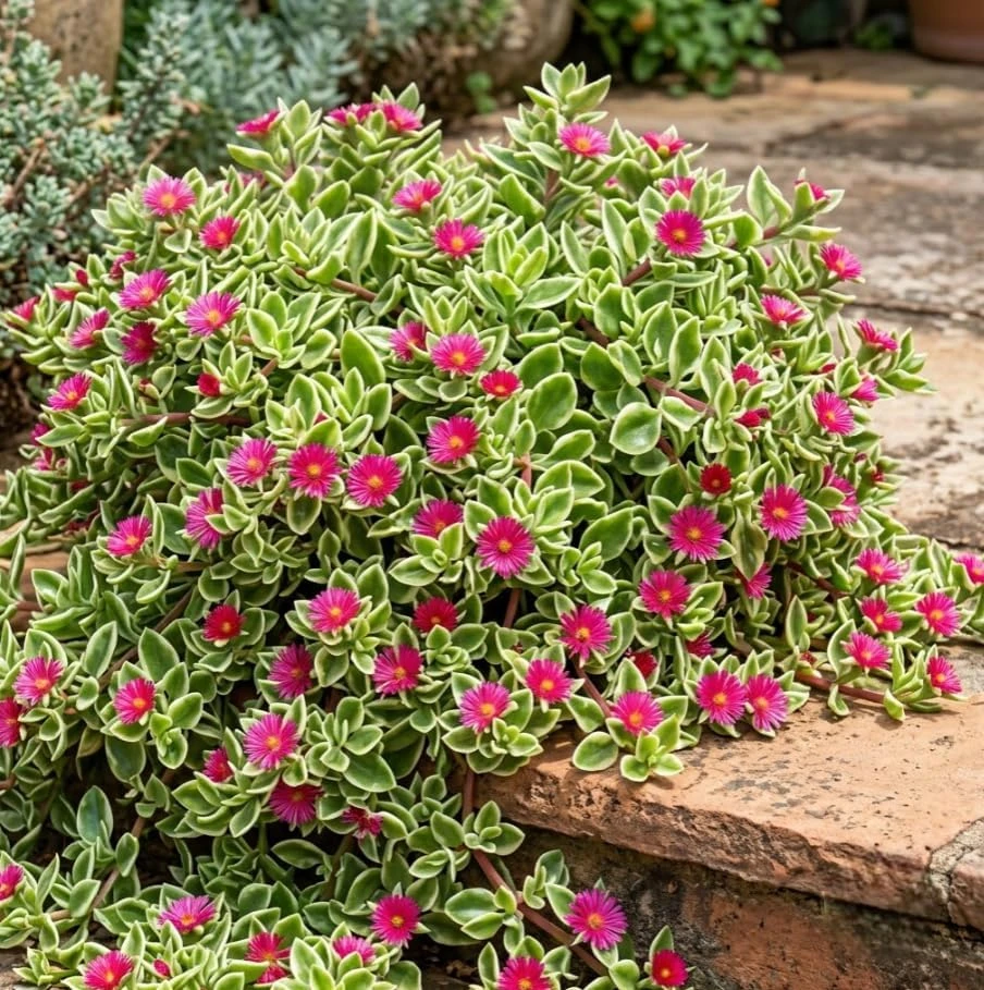 Variegated Sun Rose Live Plant - Aptenia Cordifolia Trailing Succulent, Hardy Ice Plant, 4 Inch Starter - Image 1