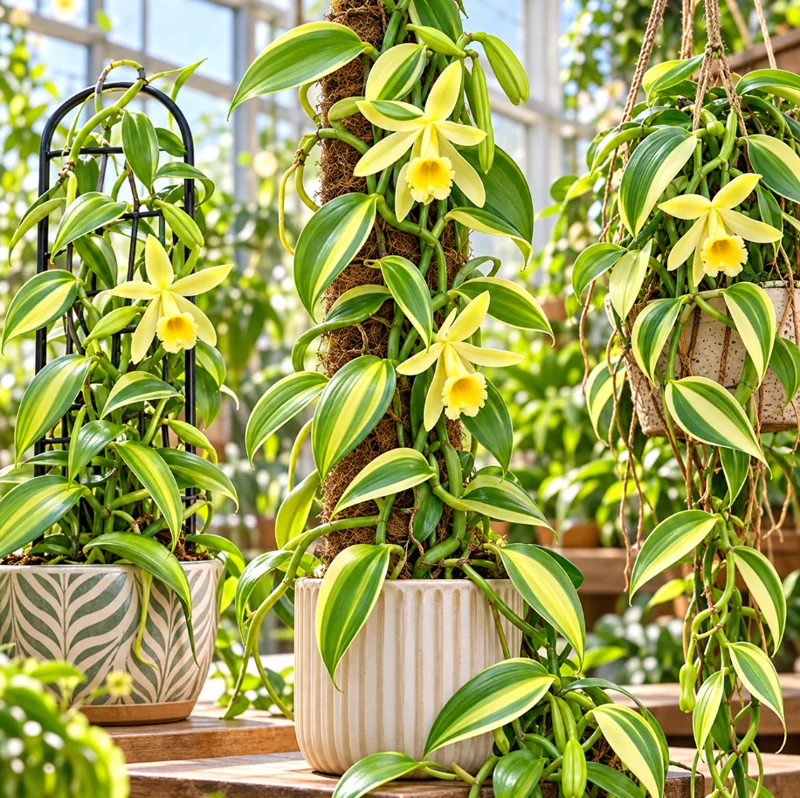 Variegated Vanilla Bean Orchid Live Plant in a 4 Inch Pot, Variegated Vanilla Tree for Home Garden Planting - Image 3