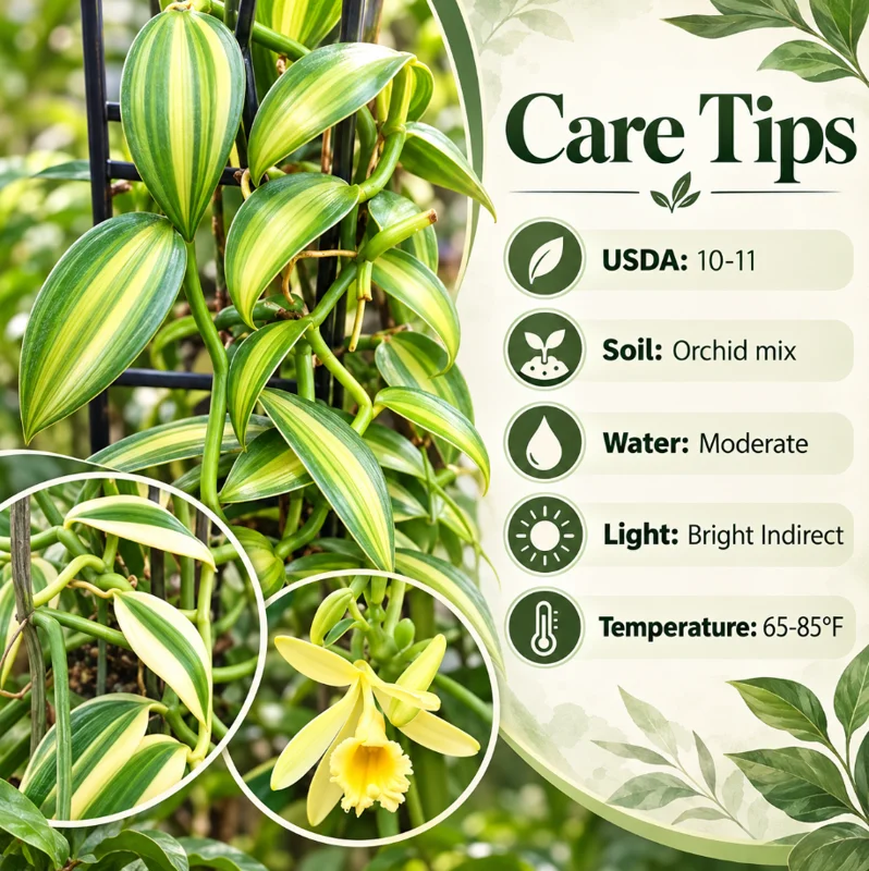 Variegated Vanilla Bean Orchid Live Plant in a 4 Inch Pot, Variegated Vanilla Tree for Home Garden Planting - Image 6