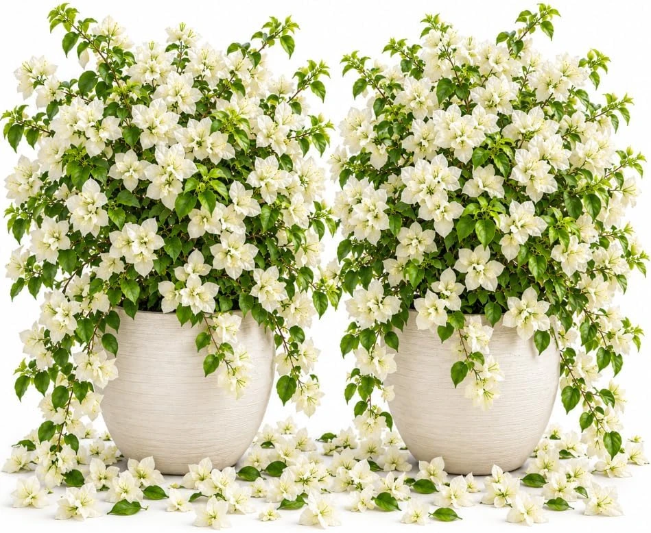 White Bougainvillea Live Plants - Set of 2, 4-7 Inches Tall, Climbing Outdoor - Image 1