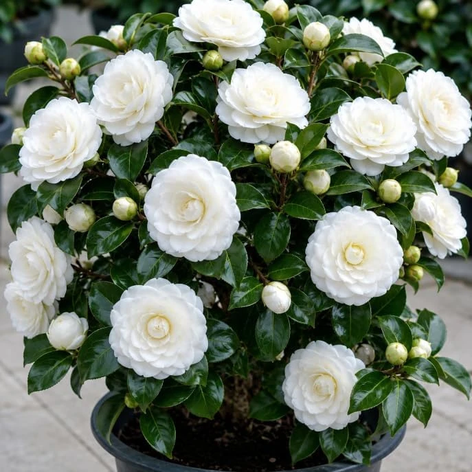 White Camellia Live Plant - White Tea Flower Shrub 4 inch Pot - Outdoor - Image 1
