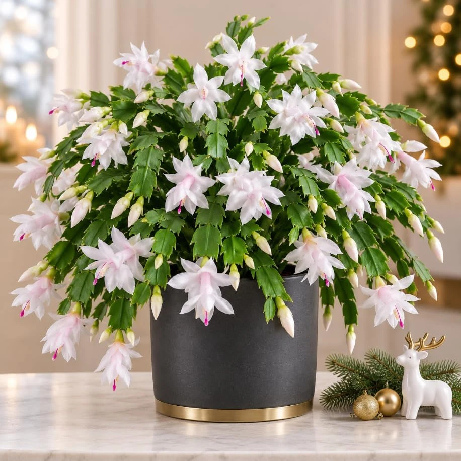 White Christmas Cactus Live Plant – 4-7 Inches Tall Holiday Houseplant - Image 1