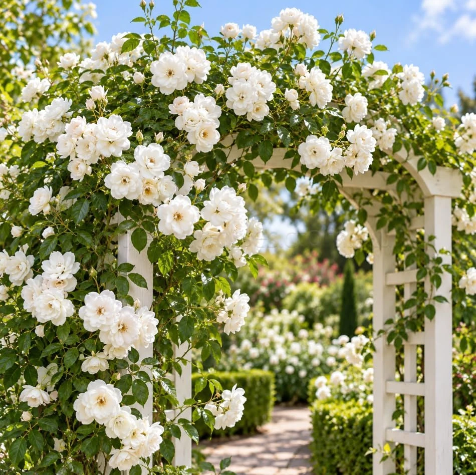 White Climbing Rose Live Plant, 4-7 Inches Tall, Repeat Flowering Climber for Outdoors - Image 4