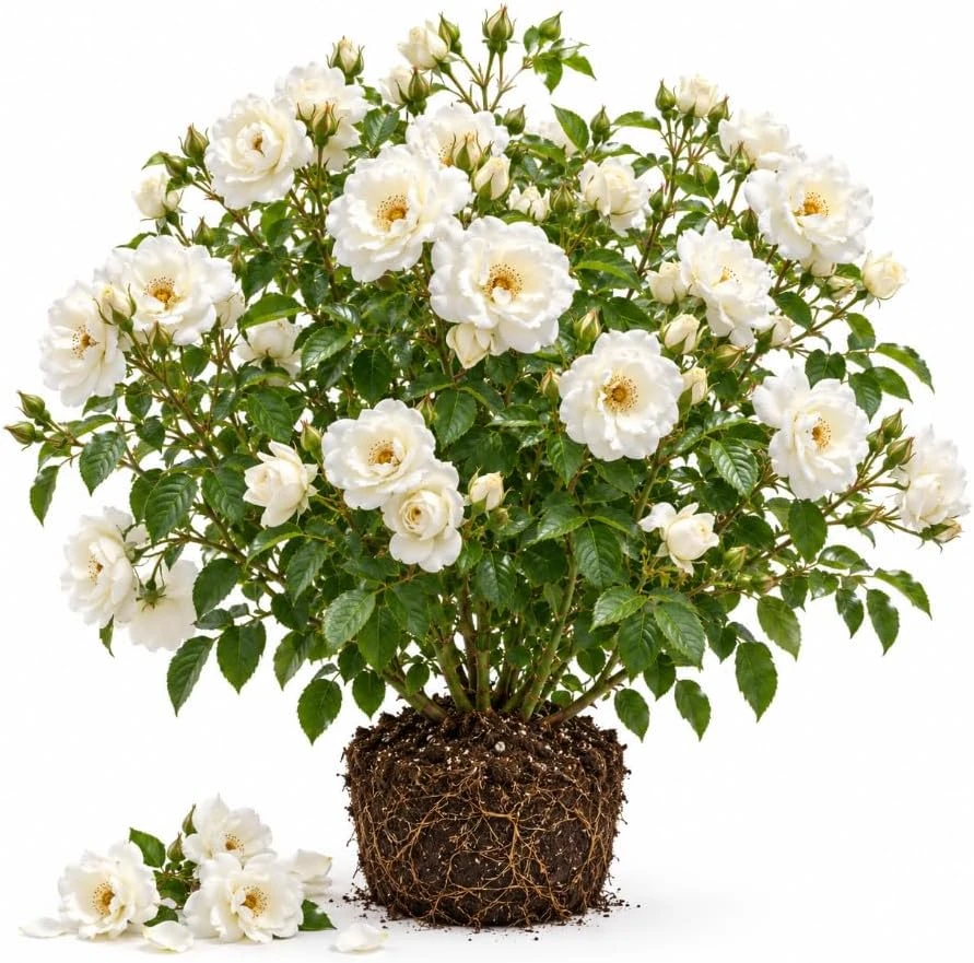 White Climbing Rose Plant Live, 4-7 Inches Tall, Outdoor Climber, Repeat Blooms - Image 1