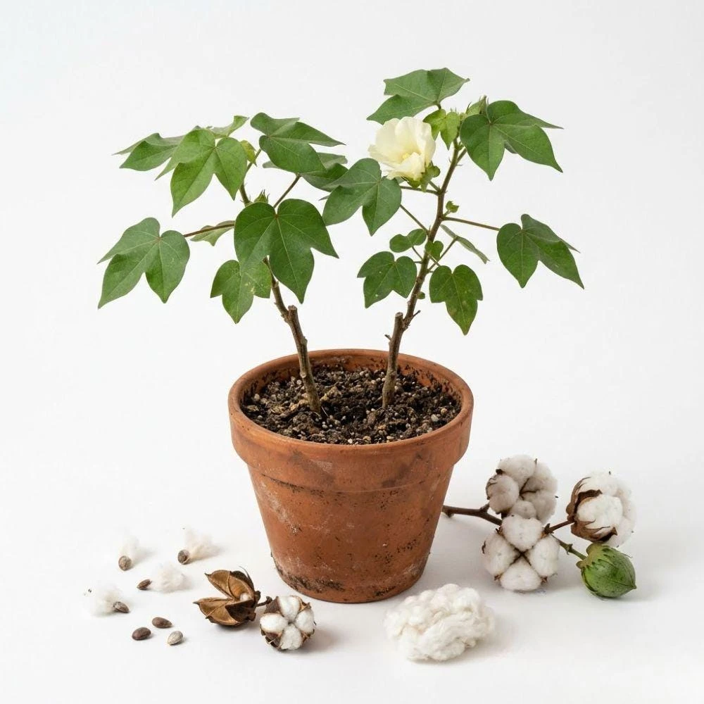 White Cotton Live Plant - 2 Plants, 4 Inch Pot, Ornamental, Full Sun - Image 1