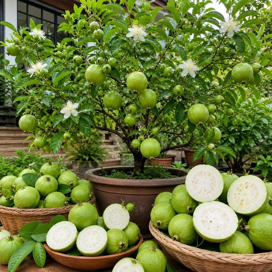 White Guava Tree Live Plant - Dwarf Tropical Fruit Tree, 10-14" Tall, 4" Pot - Image 1
