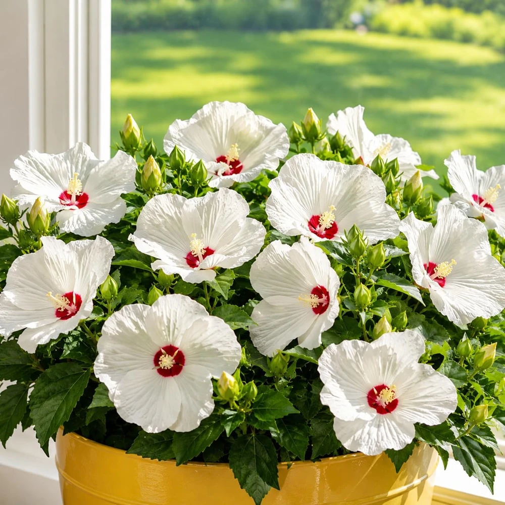 White Hibiscus Live Plant, Hardy Tropical Shrub, 4-8 Inch Tall, Outdoor - Image 1