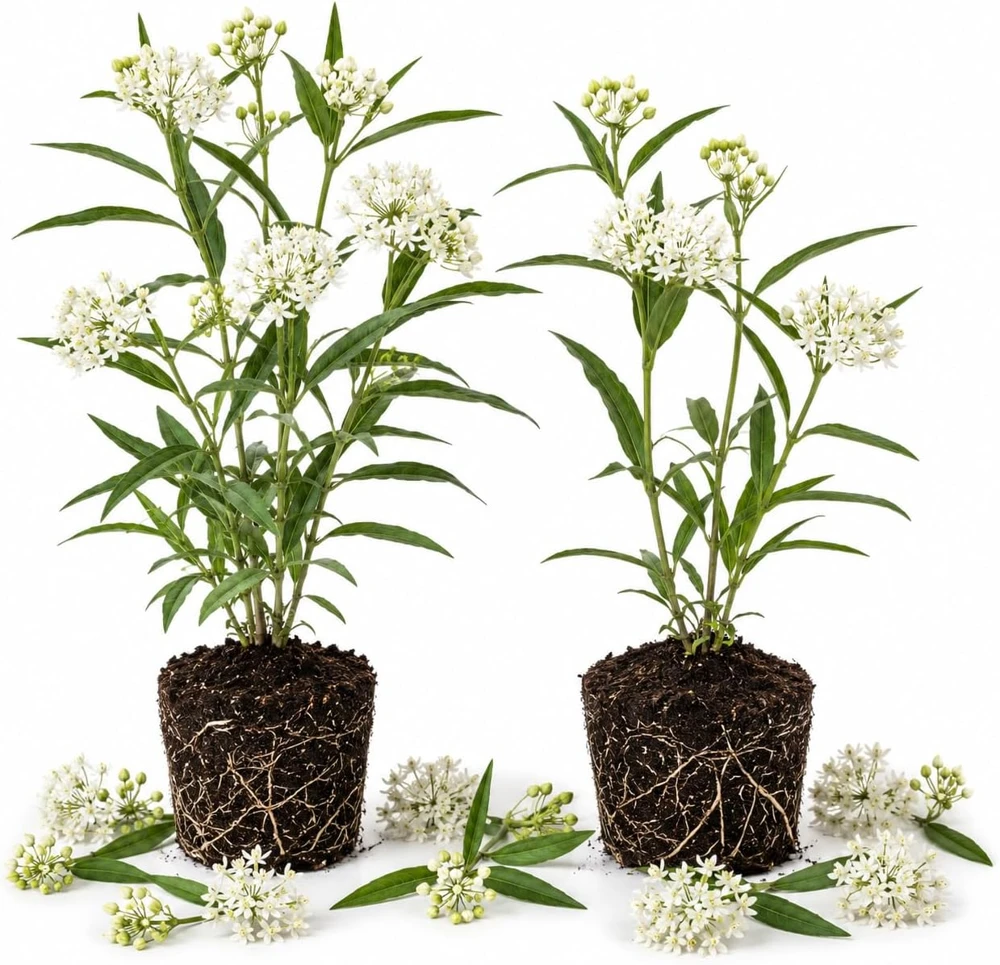 White Milkweed Tuberosa Live Plant – Set of 2 Starter Plants – 4-6 Inch Perennial – Outdoor - Image 1