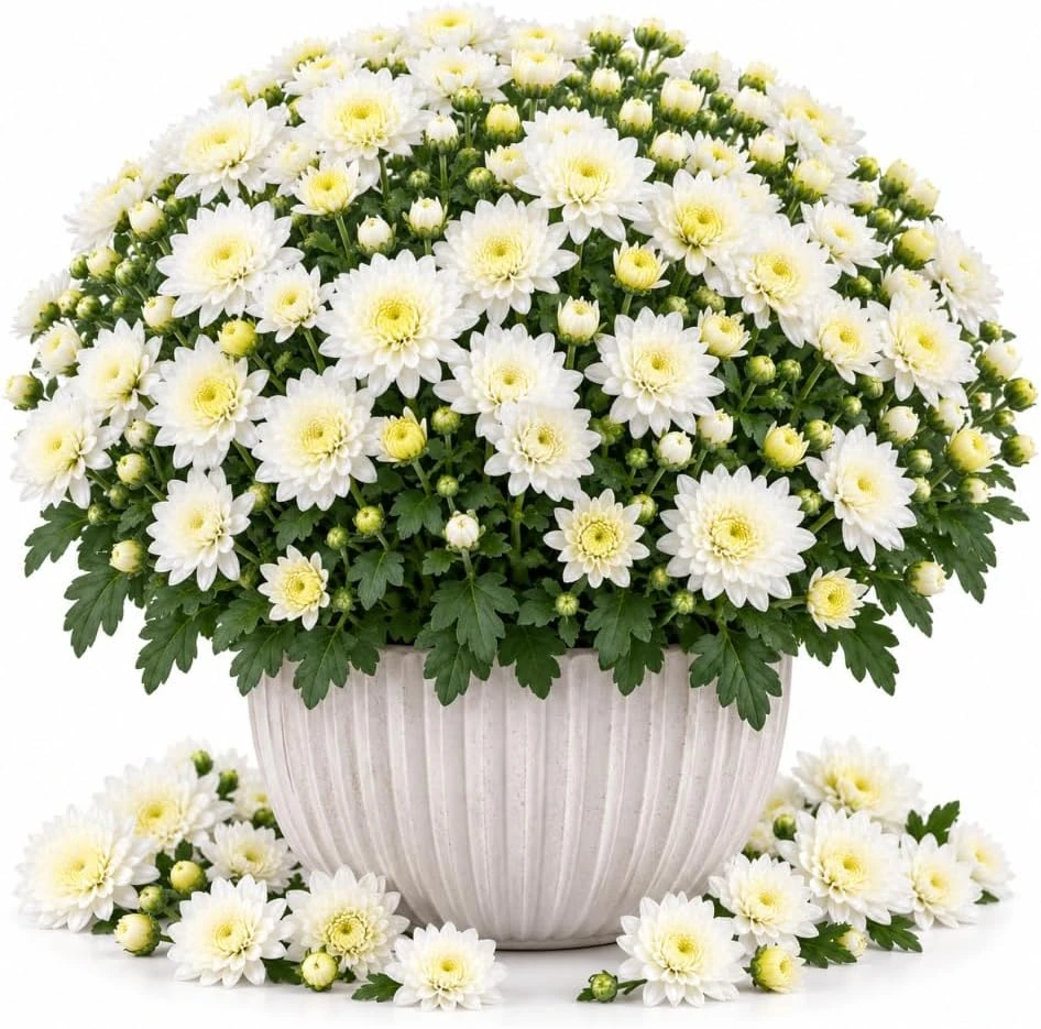 White Mum Live Plant - 4-6 Inches Tall Chrysanthemum Starter for Outdoor Gardens - Image 1