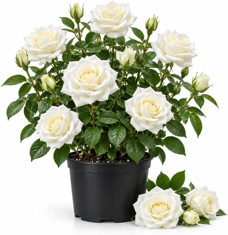 White Rose Live Plant, 4-7 Inches Tall, Heirloom Bush for Outdoor Gardens - Image 1