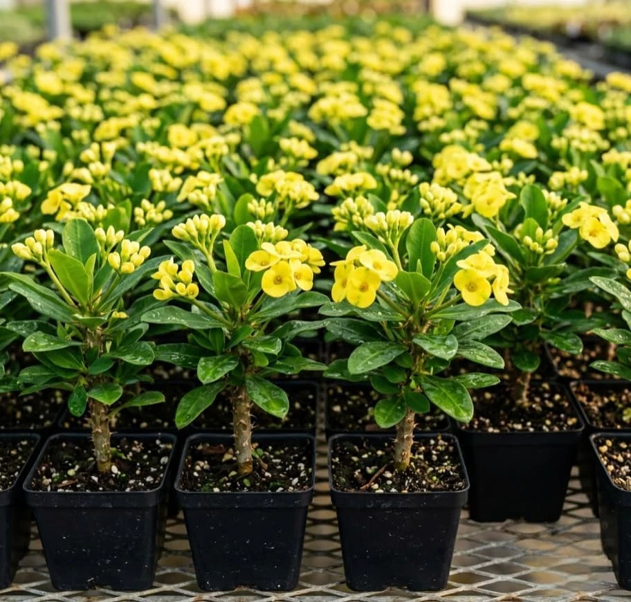 Yellow Crown of Thorns Live Plant - Euphorbia Milii Succulent, 2 Inch Pot, 4-6 Inch Tall - Image 1