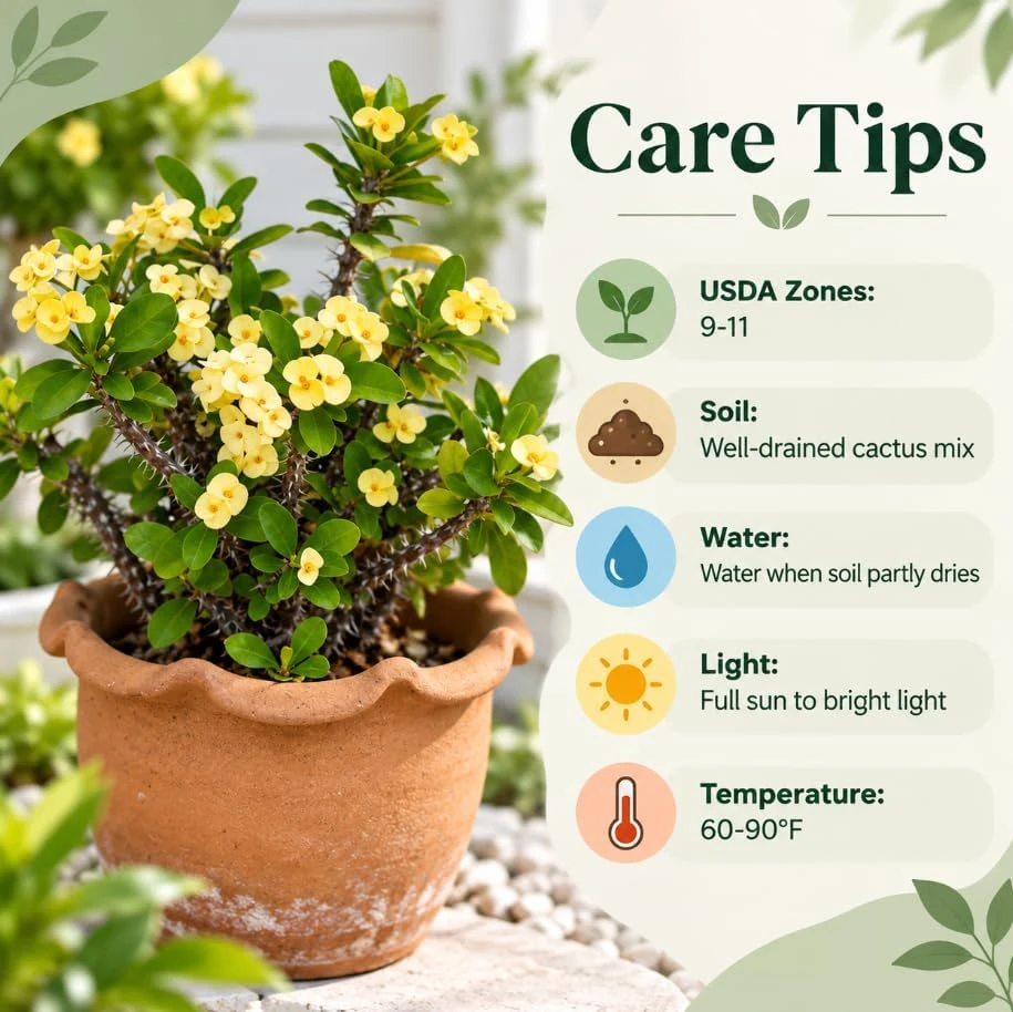 Yellow Euphorbia Milii Live Plant 4-6 Inches Tall - Crown of Thorns Succulent for Indoor & Outdoor - Image 5