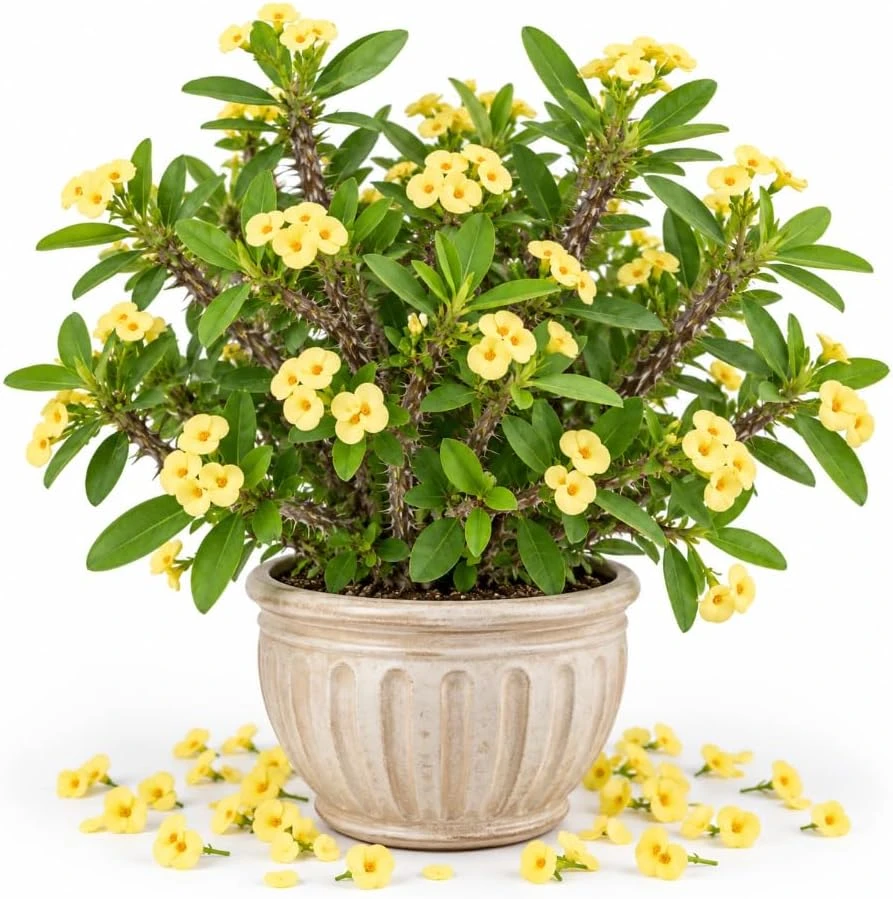 Yellow Euphorbia Milii Live Plant 4-6 Inches Tall - Crown of Thorns Succulent for Indoor & Outdoor - Image 1