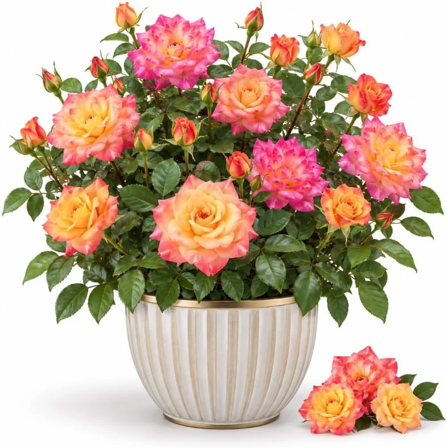 Yellow Orange Bicolor Rose Live Plant 4-7 Inches Tall - Fragrant Reblooming Bush for Gardens & Pots - Image 1