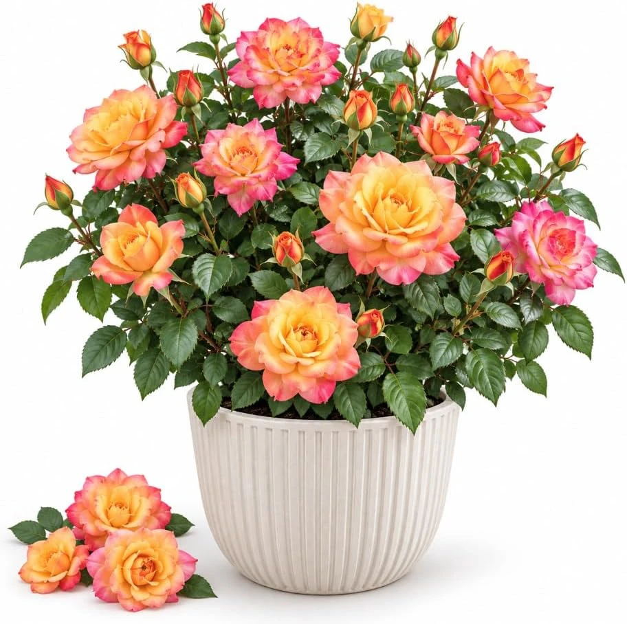 Yellow Orange Rose Bush Live Plant – 4-7 Inches Tall – Outdoor Garden Shrub - Image 1