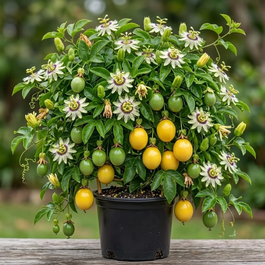 Yellow Passion Fruit Live Plant – Sweet Passion Vine 1 Ft Tall in 1 Gal Pot, Tropical Fruiting - Image 1