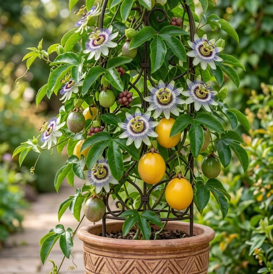 Yellow Passion Fruit Live Plant – Sweet Tropical Fruiting Vine – 8-12" Tall in 4" Pot - Image 1
