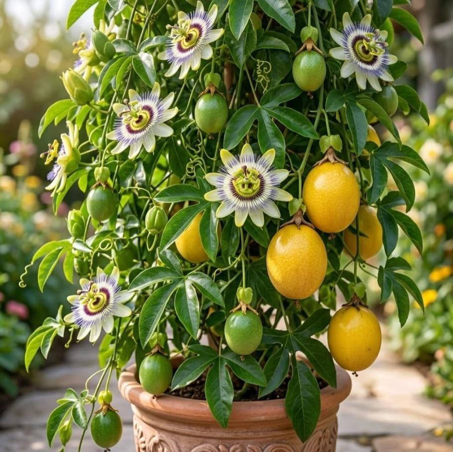 Yellow Passionfruit Vine Live Plant – Sweet Passion Fruits, 1 Ft Tall, Gal Pot - Image 1