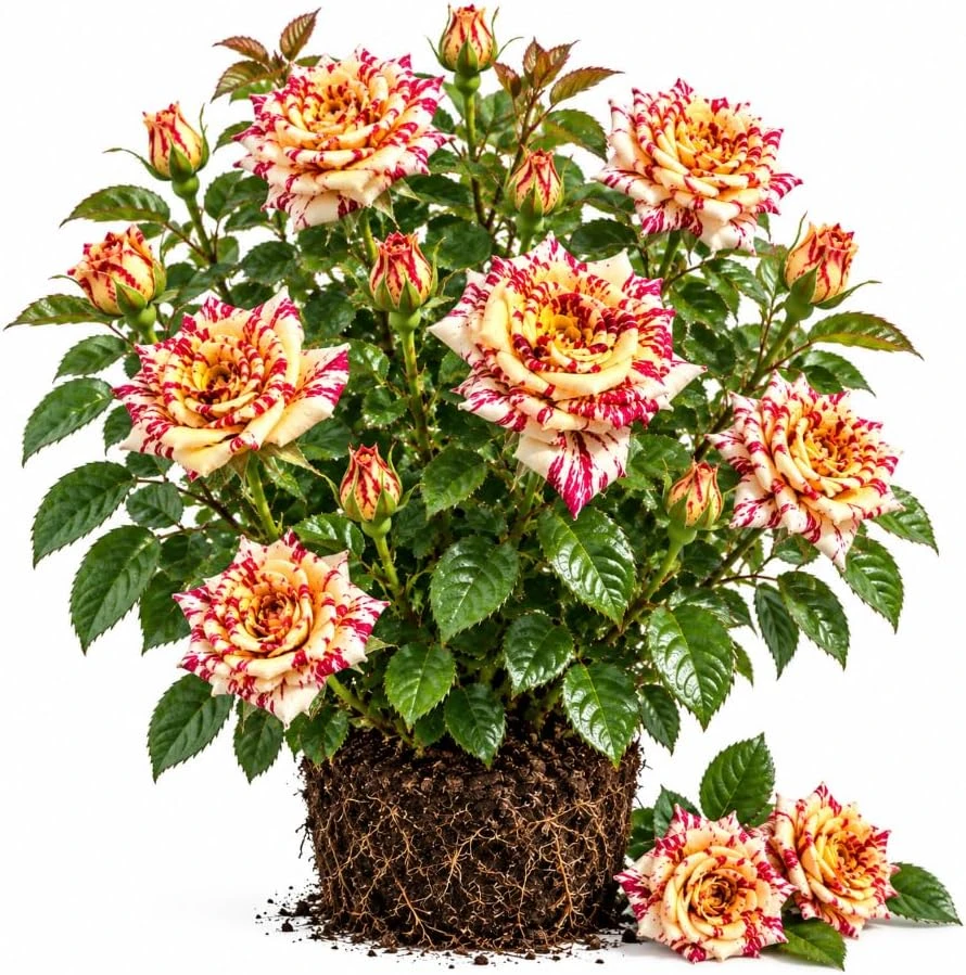 Yellow & Red Rose Bush Live Plant – 4-8 Inches Tall – Fragrant Bicolor Flowers – Outdoor - Image 1