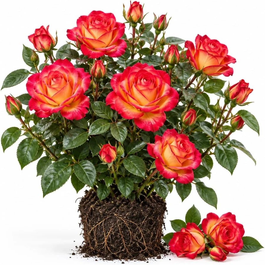 Yellow & Red Rose Live Plant – 4-6 Inches Tall Flowering Bush Outdoor - Image 1