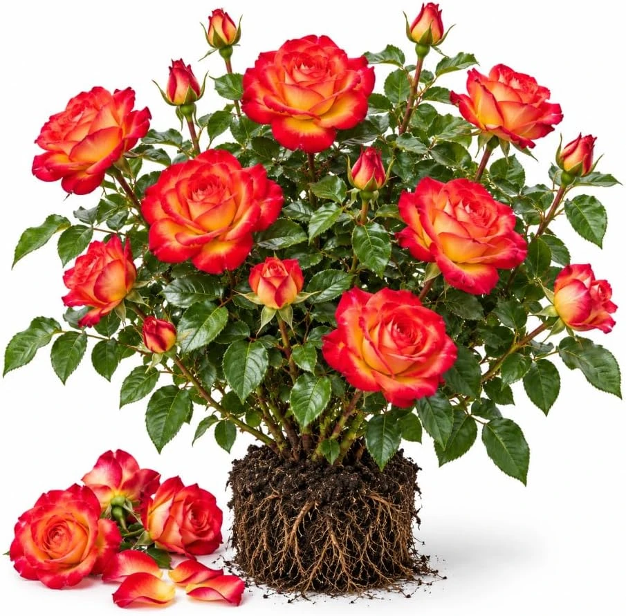 Yellow Red Rose Live Plant - Bicolor Bush, 4-6 Inches Tall, Outdoor - Image 1