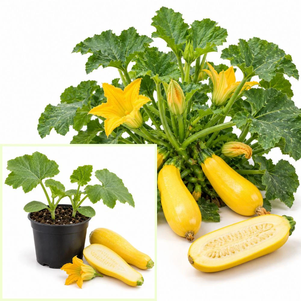 Yellow Squash Live Seedlings - 2 Plants, 4-inch Pot, Summer Vegetable - Image 1