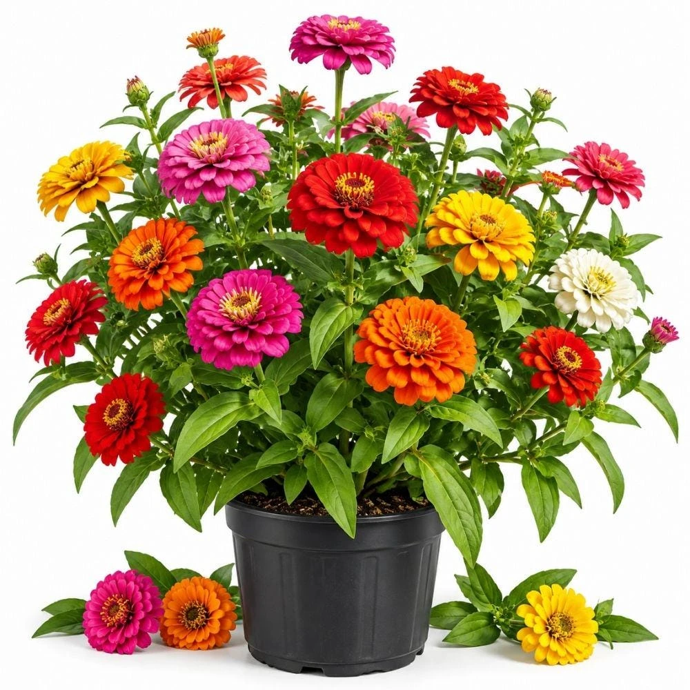 Zinnia Live Plants, 3 Plants per Pot, Colorful Flowering Annuals, Outdoor - Image 1